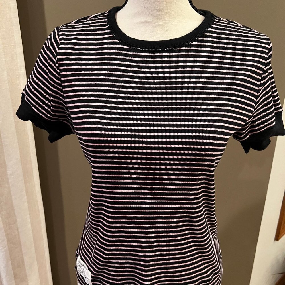 Lauren Jeans Black & Pink Striped Top, Size Medium